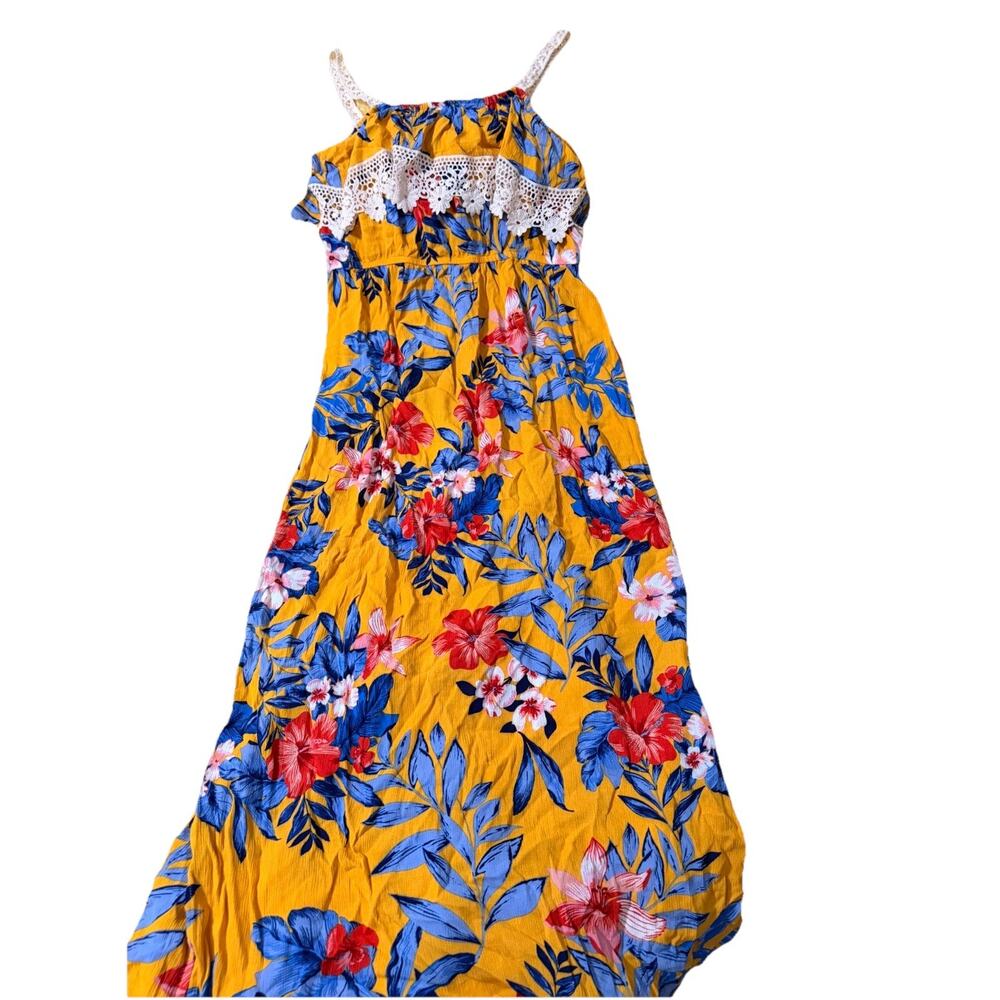 Women’s Yellow Tropical Sun Dress Long Maxi Vacation Sun Summer Size XL